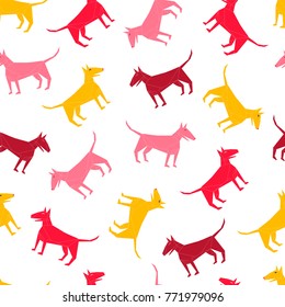 Polygonal dogs seamless pattern. Cute bull terriers. Concept vector illustration.