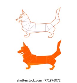 Polygonal dogs. Side view of corgi. Concept vector illustration.