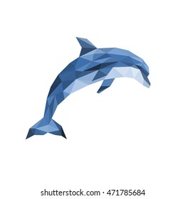 polygonal dolphin jumping out on white background