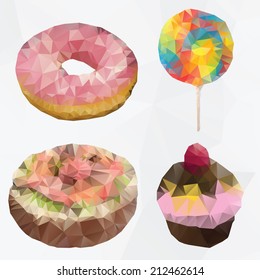 Polygonal donut, cakes, sweet. Vector illustration