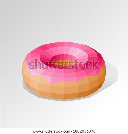 polygonal donut with pink glaze in an isometric projection