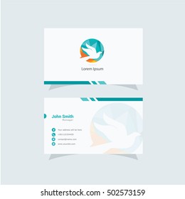 Polygonal Dove logo, low poly pigeon, colorful bird vector design, bird business card.