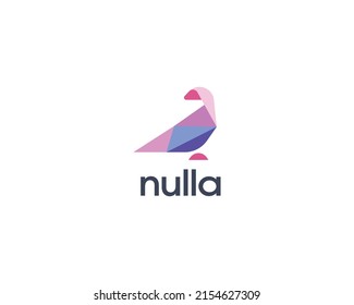 Polygonal dove logo. Origami colorful pigeon icon. Abstract sitting bird logotype low poly style. Vector illustration.