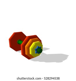 Polygonal dumbbell.Isolated on white background.3d Vector colorful illustration.