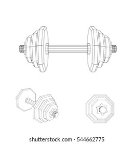 Polygonal dumbbell.Isolated on white background.Vector outline illustration.
