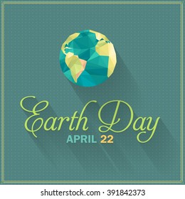 Polygonal Earth Symbol, Flat Long Shadow Style Earth Day Concept Background