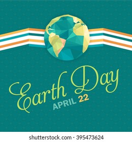 Polygonal Earth Symbol, Flat Long Shadow Style Earth Day Concept Background