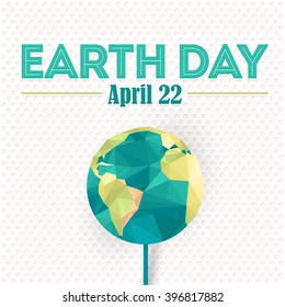Polygonal Earth Symbol, Flat Long Shadow Style Earth Day Concept Background