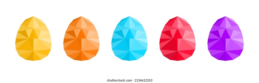 Polygonal easter egg set. Colorful modern style eggs