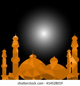 Polygonal of Eid ka Chand Mubarak (Wish you a Happy Eid Moon) with mosque.