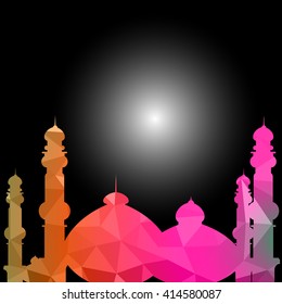 Polygonal of Eid ka Chand Mubarak (Wish you a Happy Eid Moon) with mosque.