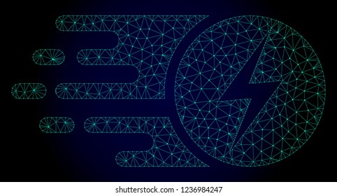 Polygonal electric charge illustration with fast speed effect. Abstract mesh lines, triangles and points on dark background with electric charge designed for modern abstract with symbols of speed,