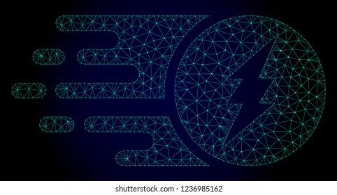 Polygonal electric charge illustration with fast speed effect. Abstract mesh lines, triangles and points on dark background with electric charge designed for modern abstract with symbols of speed,