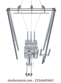 Polygonal Electric transformer substation. Power grid substation - vector illustration. Electrical substation. The high-voltage transformer and switch. Risk of electric shock. electricity supply. 3D..