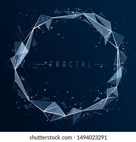 Polygonal elements vector abstract background, low poly 3D object, connected lines in perspective fractal design element, mesh lattice net technology theme.