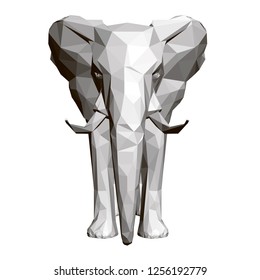 Polygonal elephant. Front view. 3D Vector illustration.