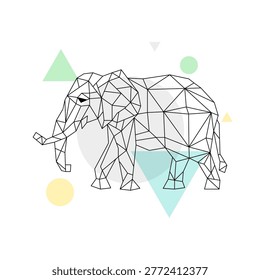 Polygonal elephant geometric logo triangle vector silhouette creative banner. Elephant origami technology design.