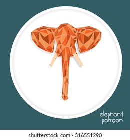 polygonal elephant head in popular style made of triangle shape.