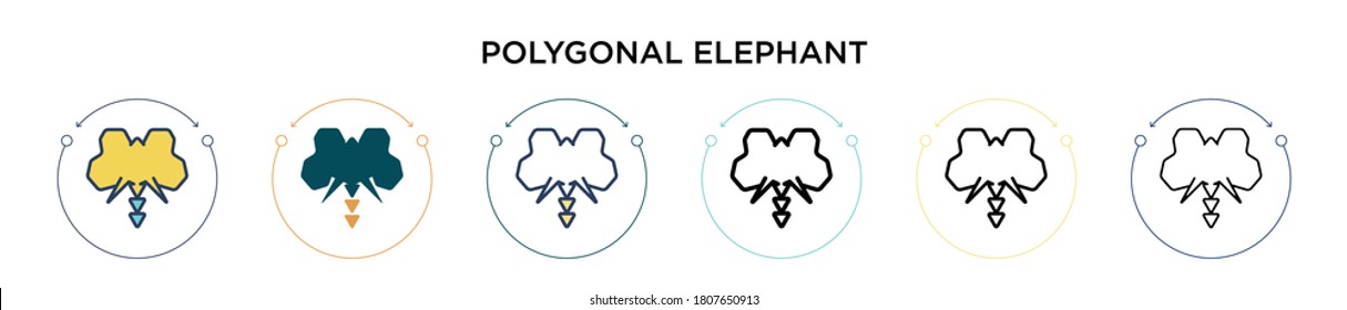 Polygonal elephant icon in filled, thin line, outline and stroke style. Vector illustration of two colored and black polygonal elephant vector icons designs can be used for mobile, ui, web