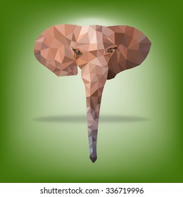 polygonal elephant isolated on green background,vector illustration