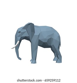 Polygonal elephant. Isolated on white background.3D Vector illustration.