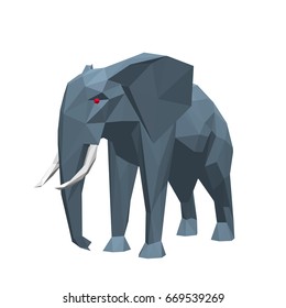 Polygonal elephant. Isolated on white background.3D Vector illustration.