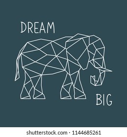 Polygonal Elephant Print with lettering. Scandinavian style poster. Geometric vector illustration. 