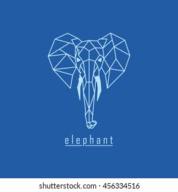 Polygonal elephant and text with blue background