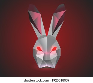 Polygonal Evil Rabbit, Dark Rabbit. Low Poly Rabbit With An Evil Appearance