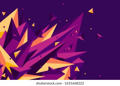 Polygonal explosion vector background. Abstract sharp polygon. A modern illustration of geometric shapes. Geometrical objects look like an acute splash. Expressive funky burst backdrop.