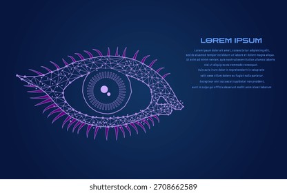 Ojo poligonal con fondo azul oscuro. Concepto de tecnología digital.