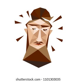 Polygonal Face of the Brutal Man. Colorful hand drawn vector stock illustration.