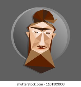 Polygonal Face of the Brutal Man. Colorful hand drawn vector stock illustration.