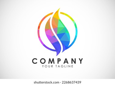 Polygonal Fire Flame Logo. Colorful Low Poly Flame Logo. Low Poly Abstract Geometric Design. Vector Illustration
