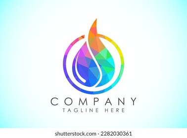 Polygonal fire flame logo icon. Low poly style oil and gas industry logo design concept.