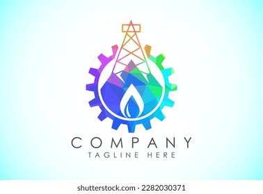 Icono del logotipo de la llama de fuego poligonal. Diseño del logo de la industria de gas y petróleo de bajo estilo de pólvora.