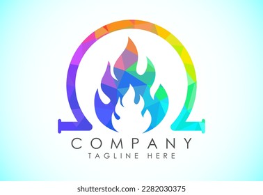 Polygonal fire flame logo icon. Low poly style oil and gas industry logo design concept.