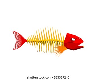 Polygonal Fish skeleton. Isolated on white background.Vector illustration.