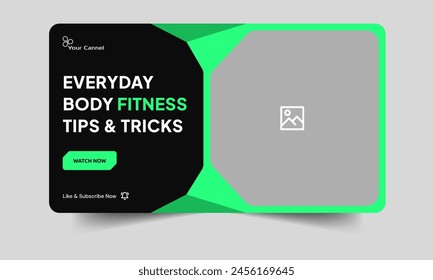 Polygonal fitness tips and trick video thumbnail banner design, creative video cover banner design, fully customizable vector eps 10 file format