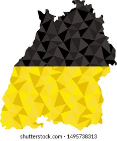 Polygonal flag of Baden-Wurttemberg on contour of the map.  Low poly style vector illustration eps
