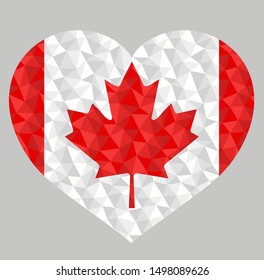Polygonal flag of Canada heart shaped. Low poly style vector illustration eps
