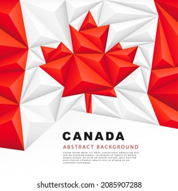 Polygonal flag of Canada. Vector illustration. Abstract background in the form of colorful red and white stripes and the maple leaf of the Canadian flag.