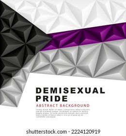 Polygonal flag of demisexual pride. Abstract background in the form of colorful black, white, purple and gray pyramids. Limited sexual attraction. Sexual identification. Vector illustration.