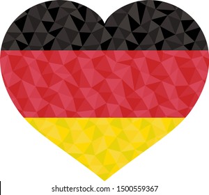 Polygonal flag of Germany heart shaped. Low poly style vector illustration eps
