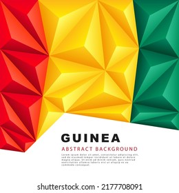 Polygonal flag of Guinea. Vector illustration. Abstract background in the form of colorful red, yellow and green stripes of the Guinean flag.