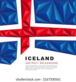Polygonal flag of Iceland. Vector illustration. Abstract background in the form of colorful blue, red and white stripes of the Icelandic flag.