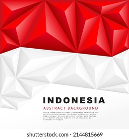 Bandera poligonal de Indonesia. Ilustración vectorial. Fondo abstracto en forma de franjas coloreadas rojas y blancas de la bandera indonesia.