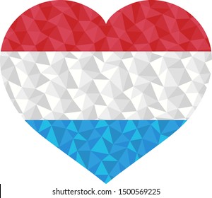 Polygonal flag of Luxembourg heart shaped. Low poly style vector illustration eps
