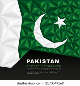 Bandera poligonal de Pakistán. Ilustración vectorial. Fondo abstracto en forma de coloridas franjas blancas y verdes de la bandera paquistaní.