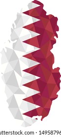 Polygonal flag of Qatar on contour of the country map. Low poly style vector illustration eps
